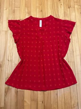 Red Women's Flutter Sleeve Blouse XL